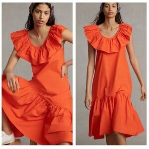NWT Anthropologie WHIT TWO Flouncy Ruffled Orange Oversized Nap Maxi Dress XS